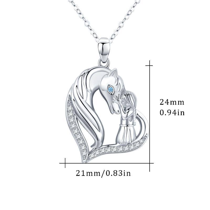 Collana con ciondolo a cuore in argento sterling con zirconia cubica, cavallo e ragazza-6