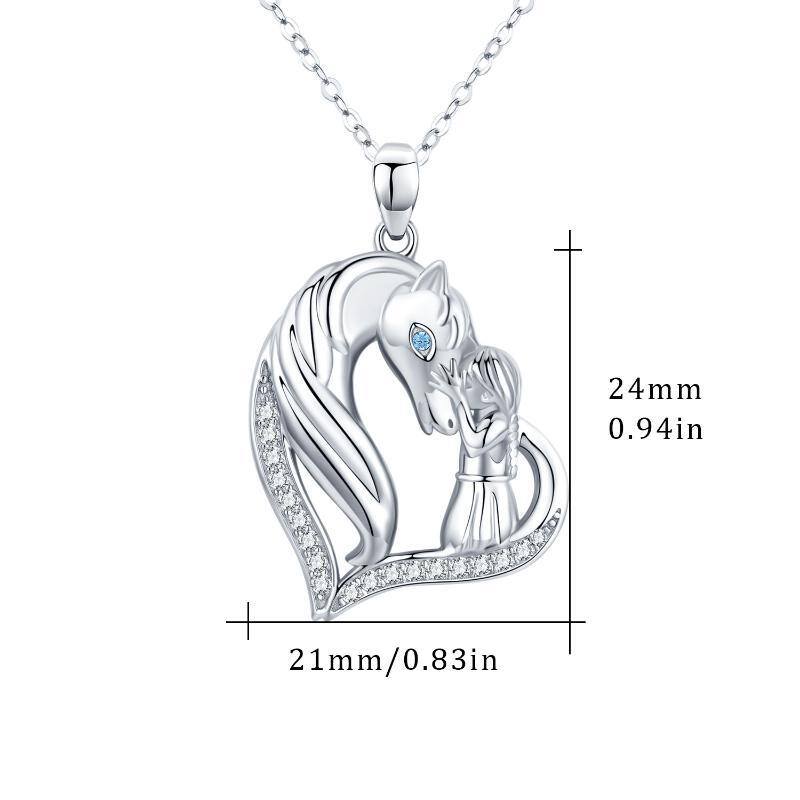 Sterling Silber Cubic Zirkonia Pferd & Mädchen Herz-Anhänger Halskette-6