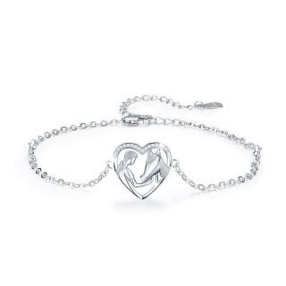 Sterling Silver Cubic Zirconia Horse & Heart Pendant Bracelet-4