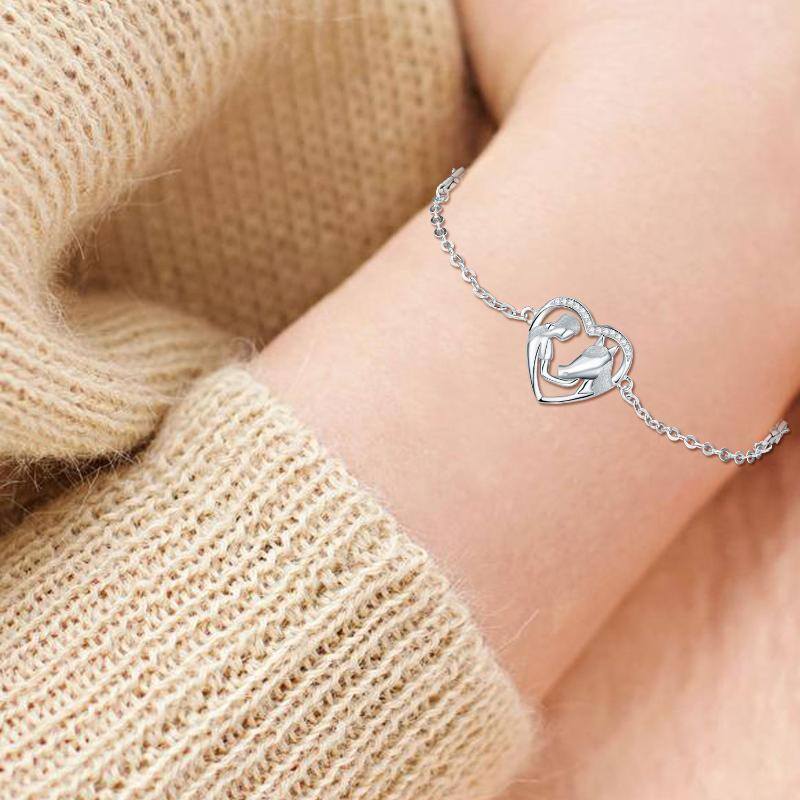 Bracelet en argent sterling avec pendentif cheval et coeur en zircon cubique-3