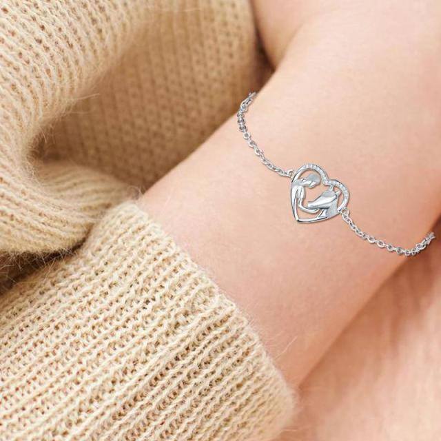 Pulsera de plata de ley con colgante de corazón y caballo de circonita cúbica-3