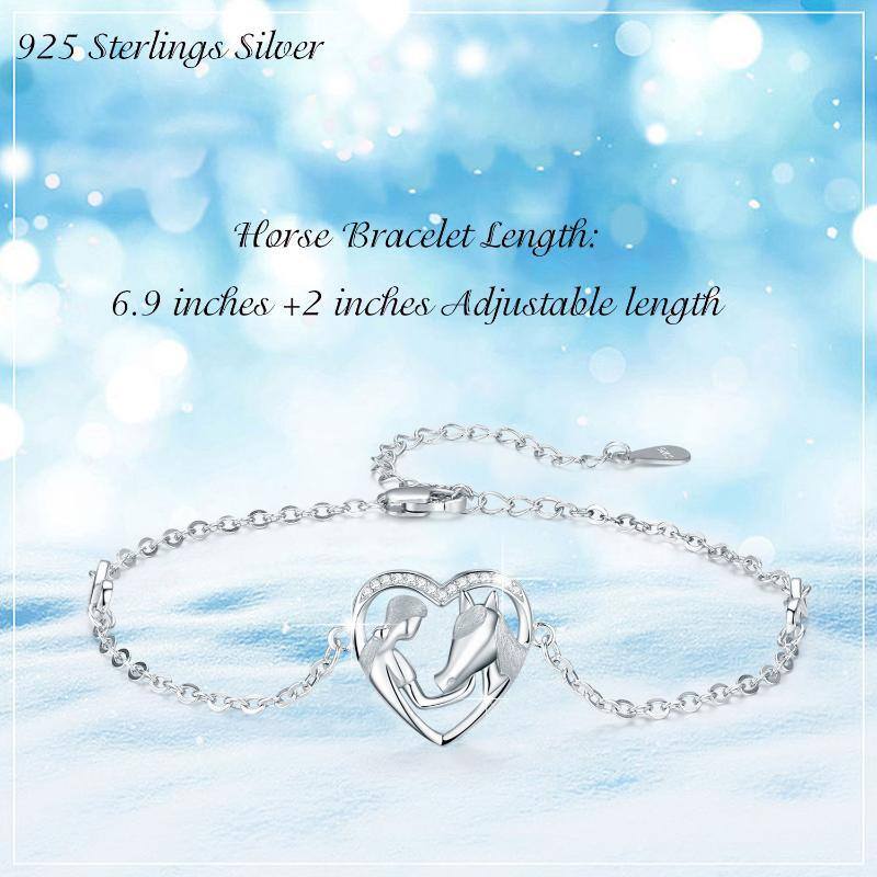 Bracciale con ciondolo a forma di cavallo e cuore in argento sterling con zirconia cubica-6