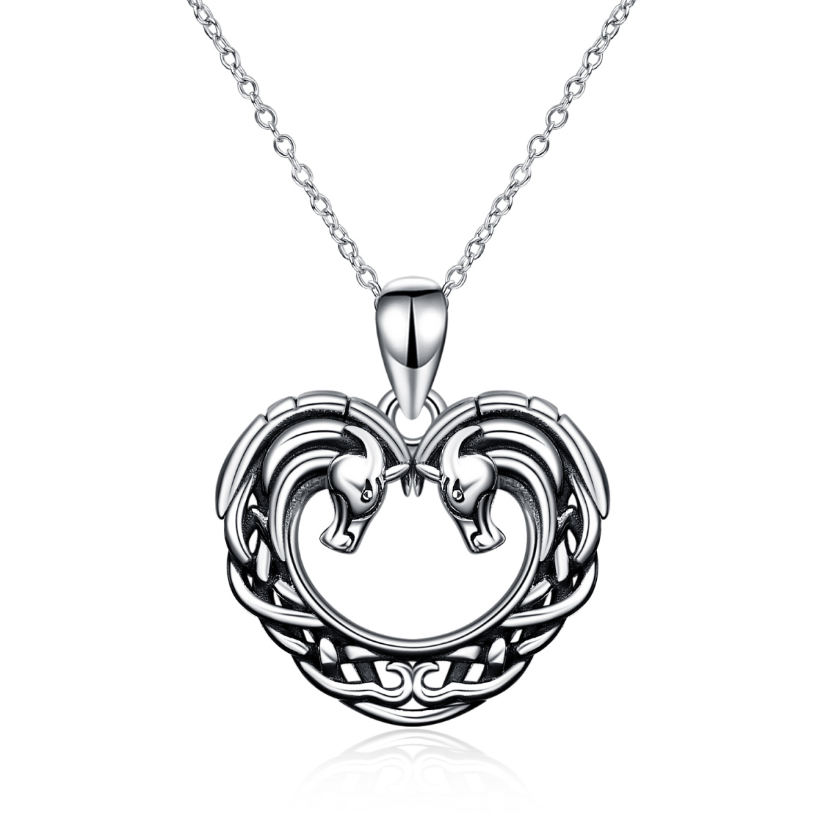 Collana con ciondolo a forma di cuore e cavallo in argento sterling-1