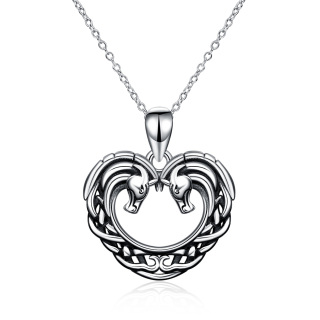 Sterling Silver Horse & Heart Pendant Necklace-44