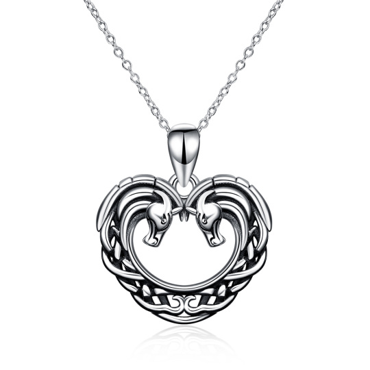 Collana con ciondolo a forma di cuore e cavallo in argento sterling