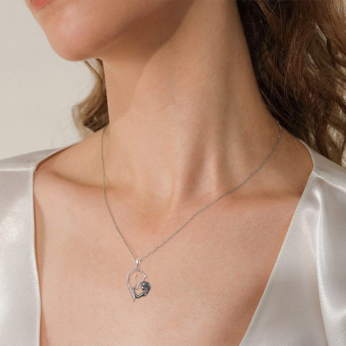 Collier en argent sterling avec pendentif cheval et coeur en zircon cubique-2