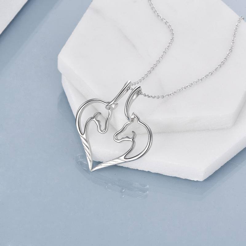 Collana con ciondolo porta anelli a forma di cuore di cavallo in argento sterling-3