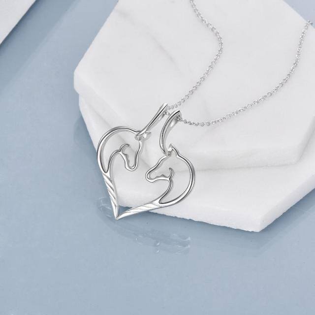 Sterling Silver Horse Heart Shaped Ring Holder Pendant Necklace-3