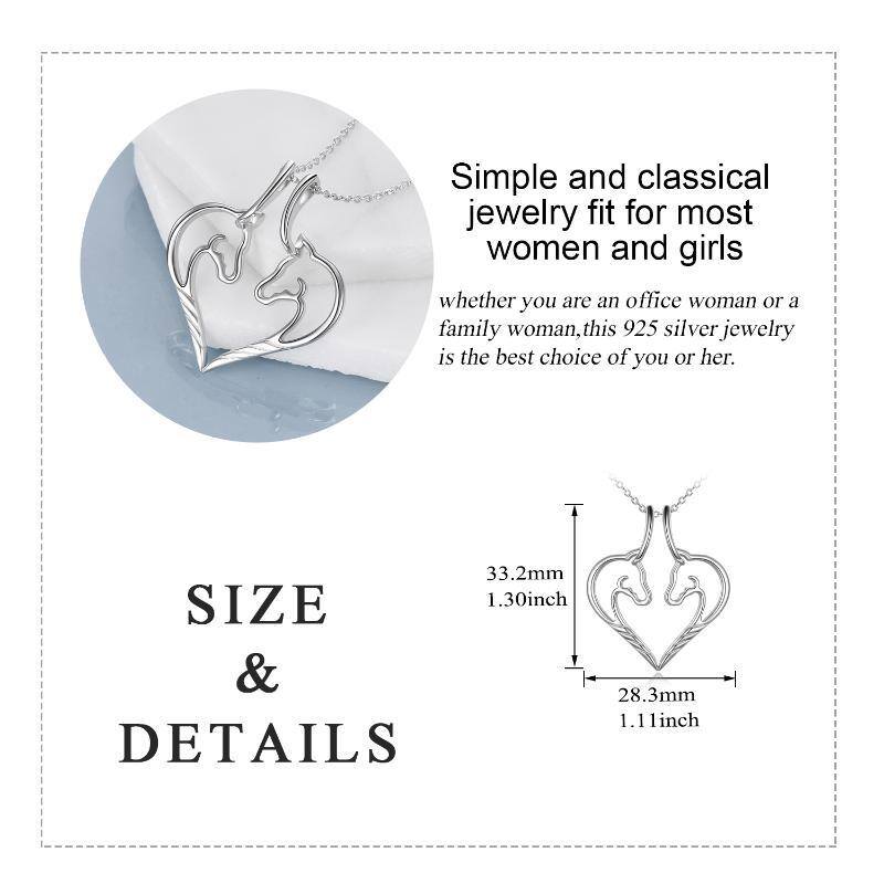 Srebrny naszyjnik z zawieszką w kształcie serca konia-5