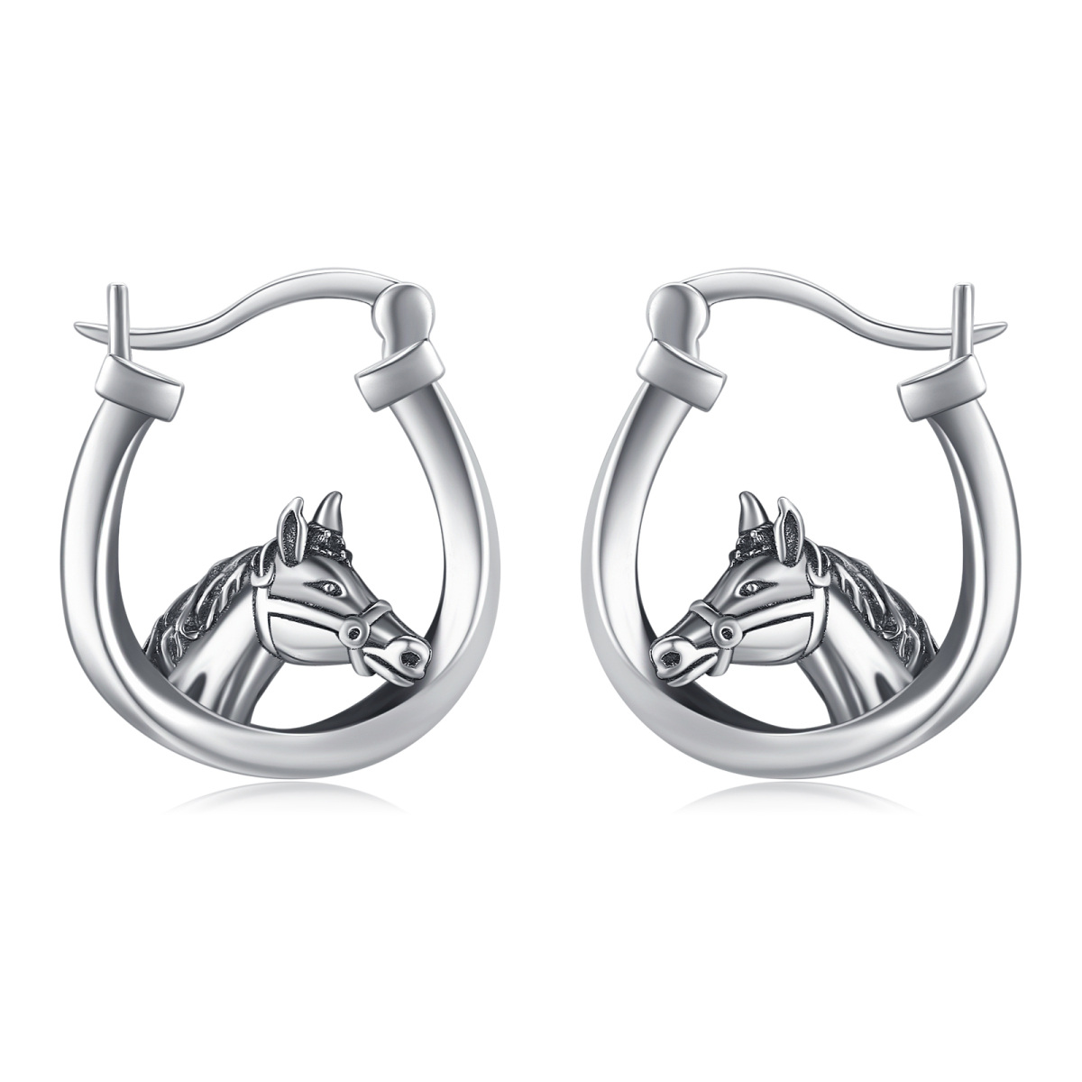 Sterling Silver Horse Hoop Earrings-1