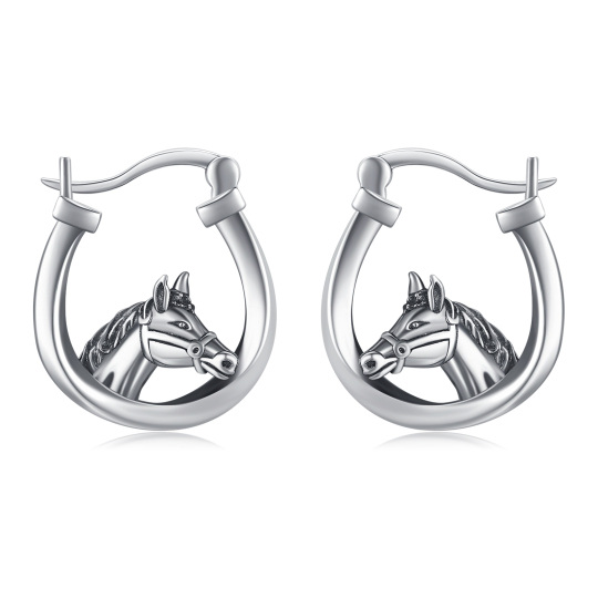 Sterling Silver Horse Hoop Earrings