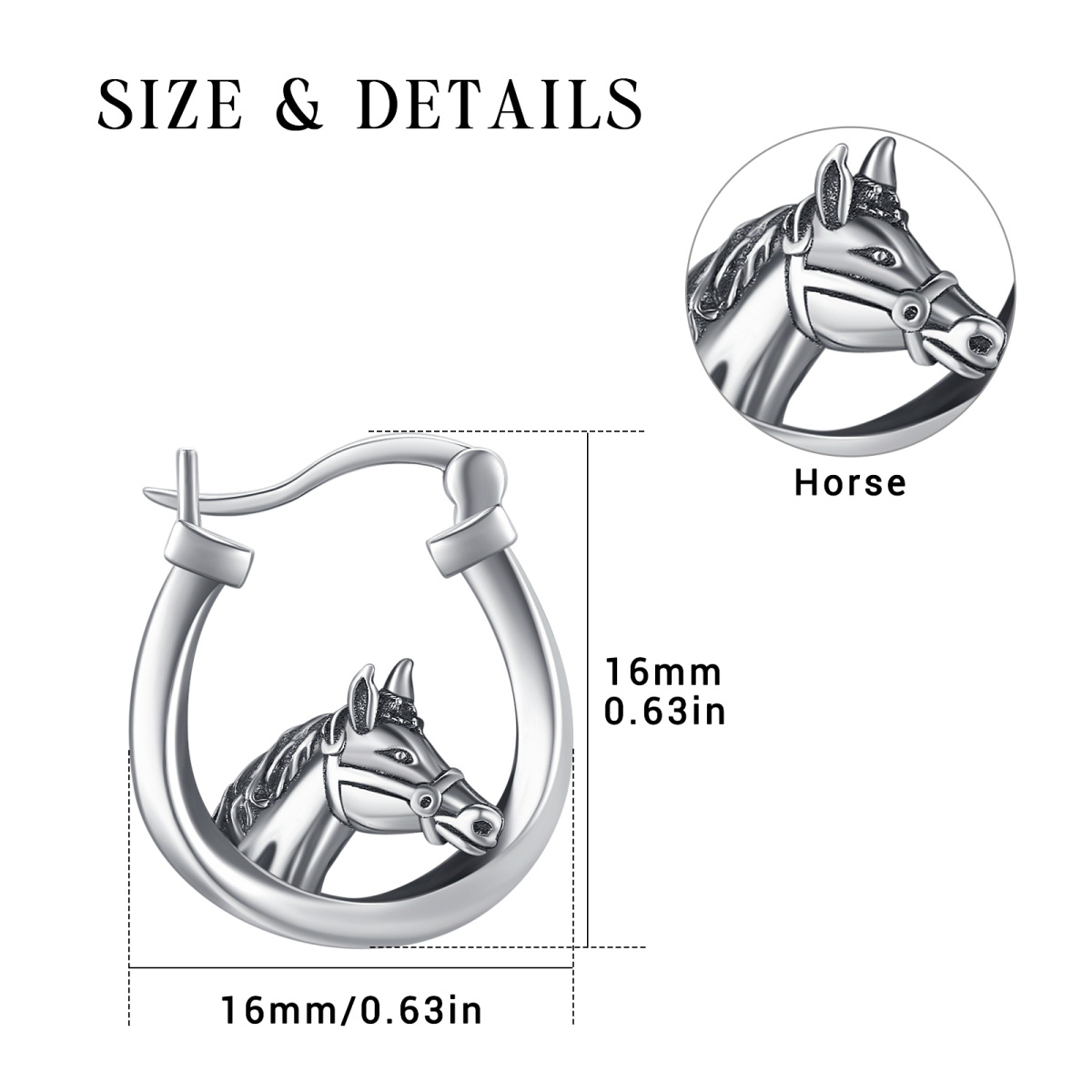 Sterling Silver Horse Hoop Earrings-4