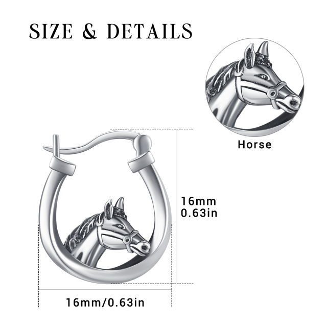 Orecchini a cerchio con cavallo in argento sterling-4