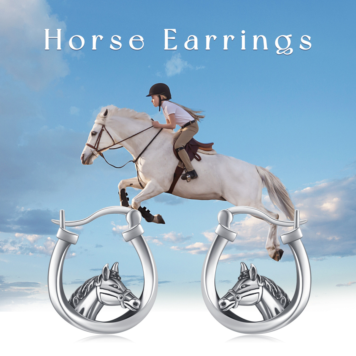 Sterling Silver Horse Hoop Earrings-5