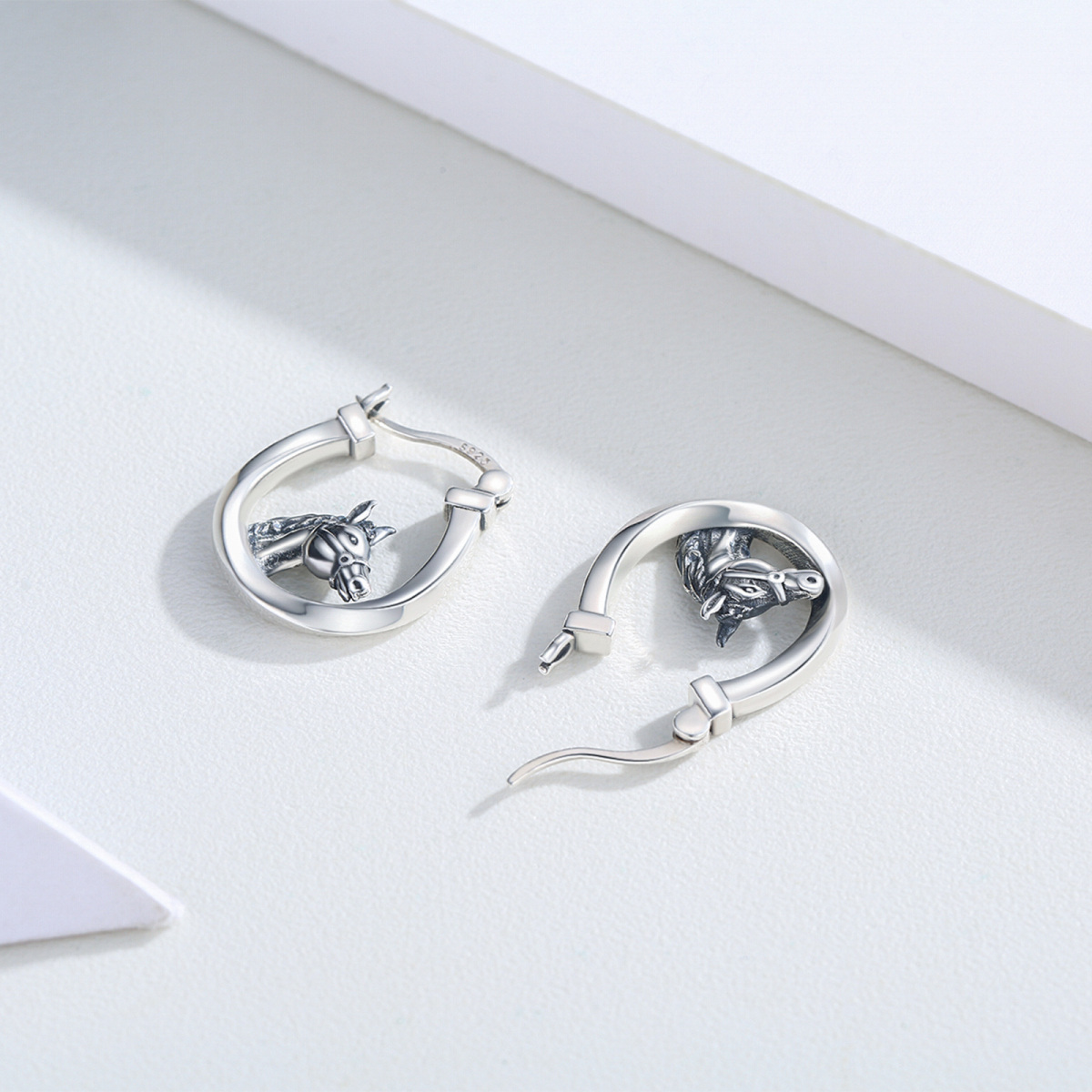 Sterling Silver Horse Hoop Earrings-6