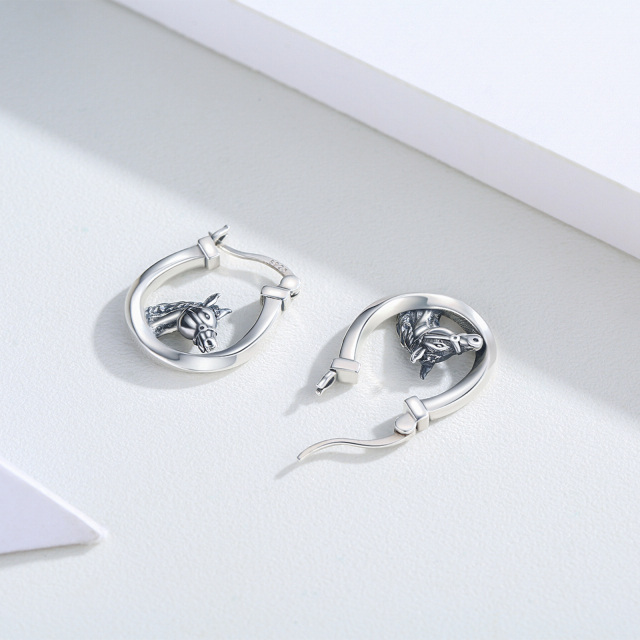 Sterling Silver Horse Hoop Earrings-6