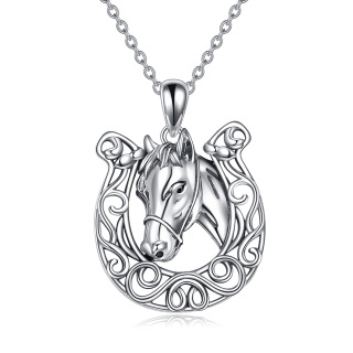 Sterling Silver Horse & Horseshoe Pendant Necklace-35