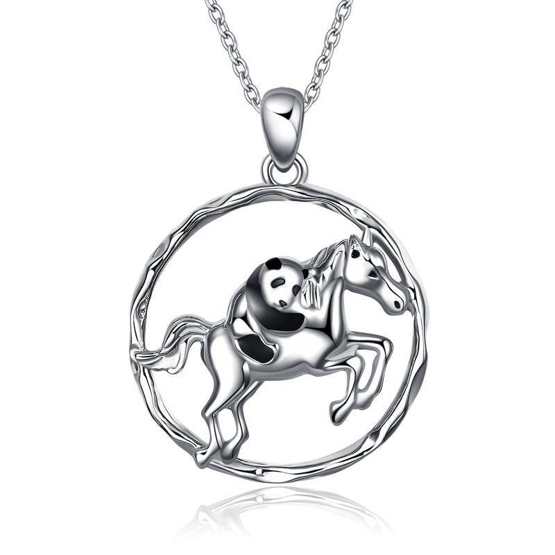 Collier en argent sterling avec pendentif cheval et panda-1