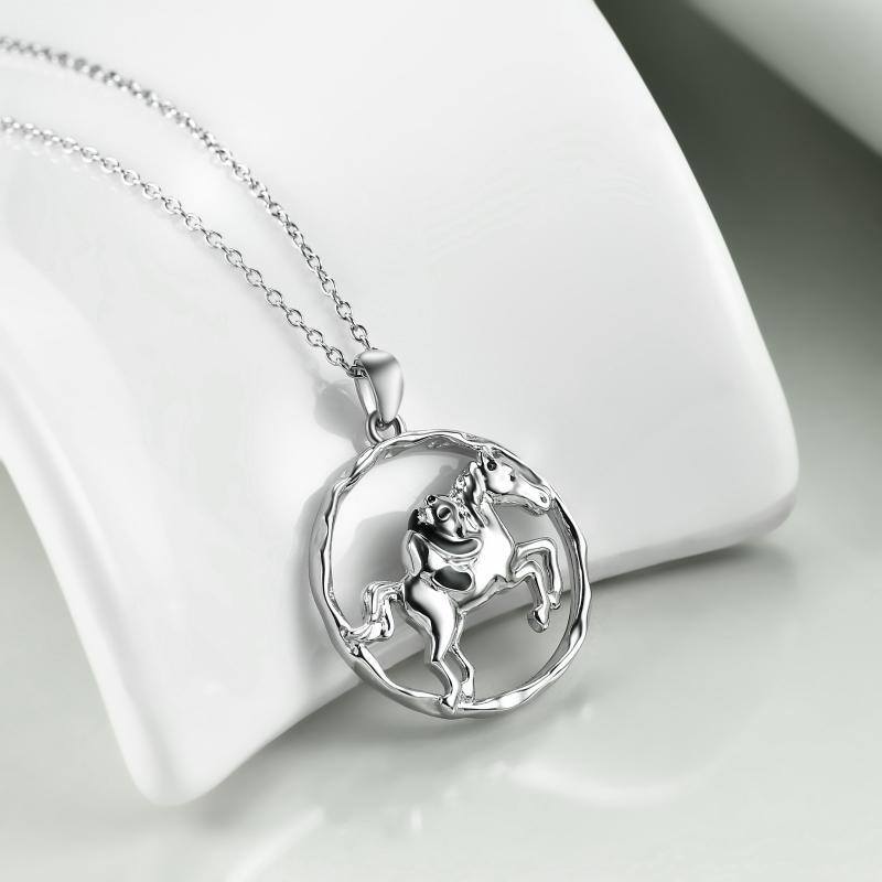 Collier en argent sterling avec pendentif cheval et panda-3