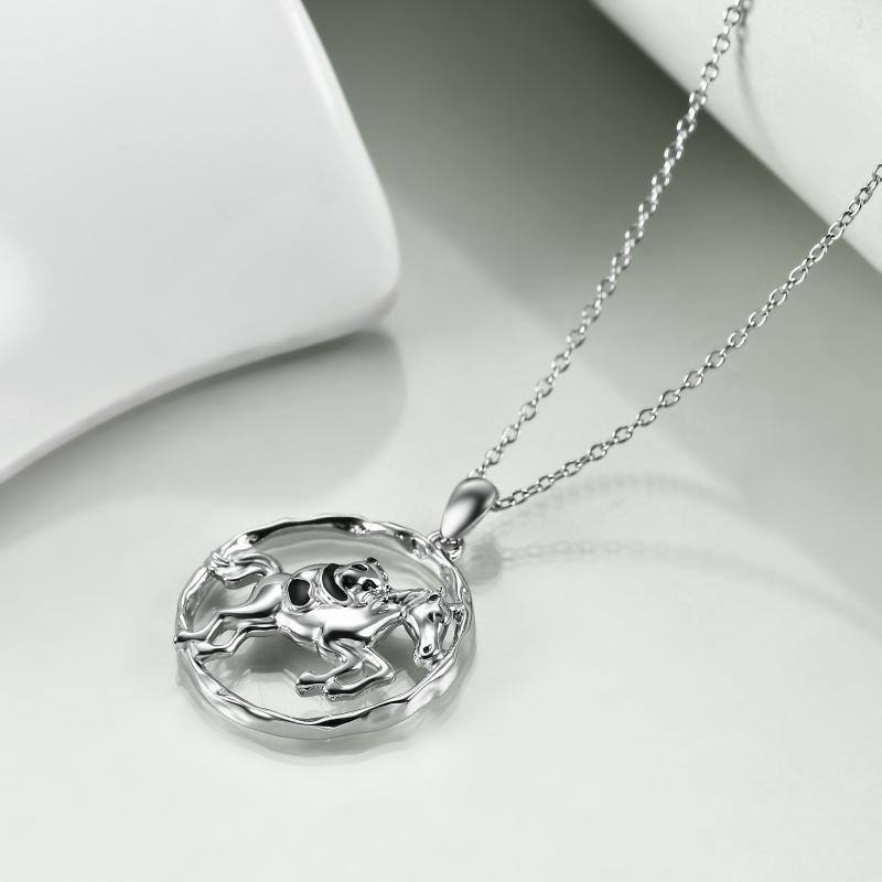 Collier en argent sterling avec pendentif cheval et panda-4