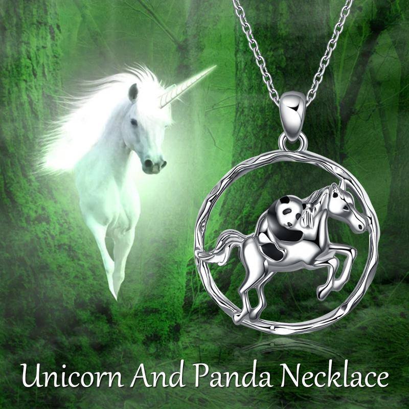 Collier en argent sterling avec pendentif cheval et panda-5