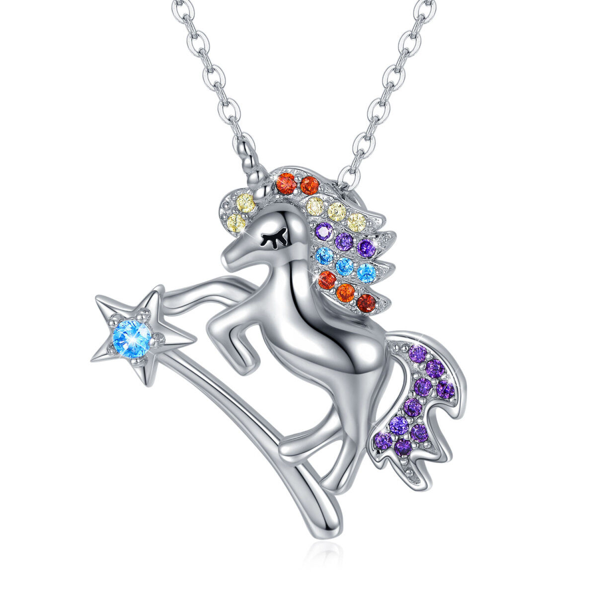 Collier en argent sterling avec pendentif cheval en zircone cubique-1