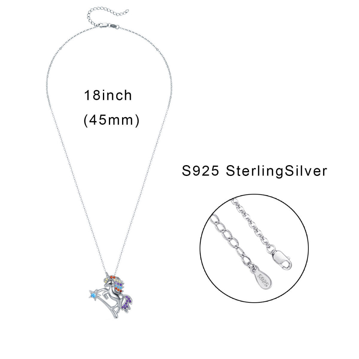 Sterling Silber Cubic Zirkonia Pferd Anhänger Halskette-5