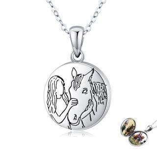 Sterling Silver Horse Personalized Photo Locket Necklace-37