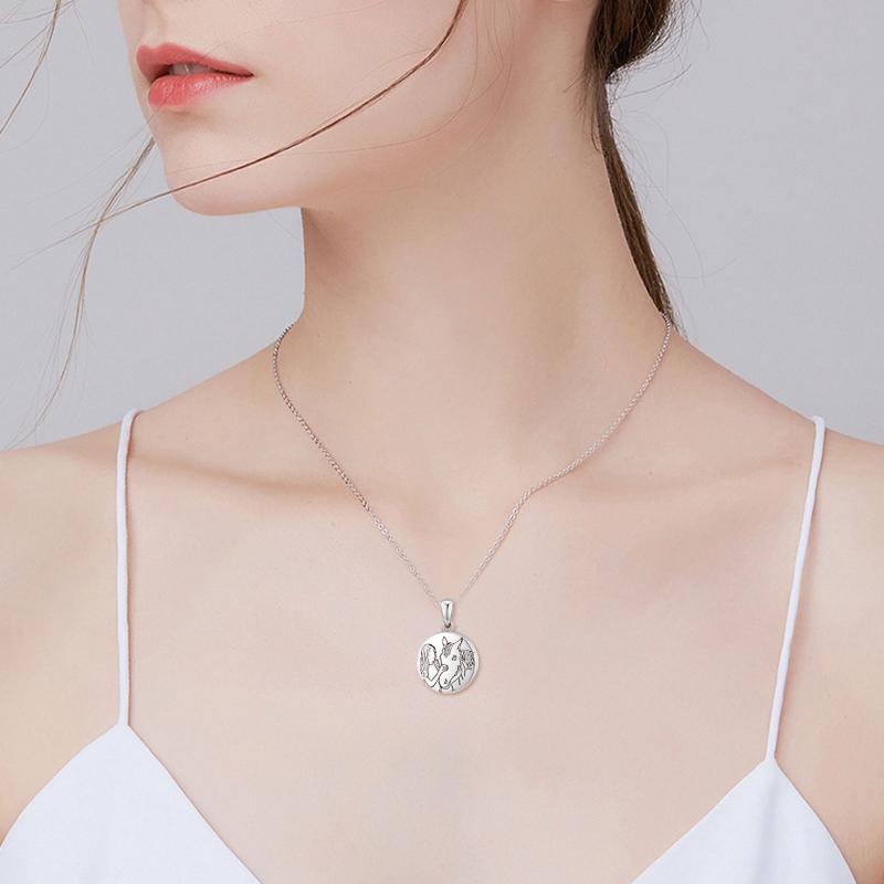 Collar con medallón con foto personalizada de caballo de plata de ley-3