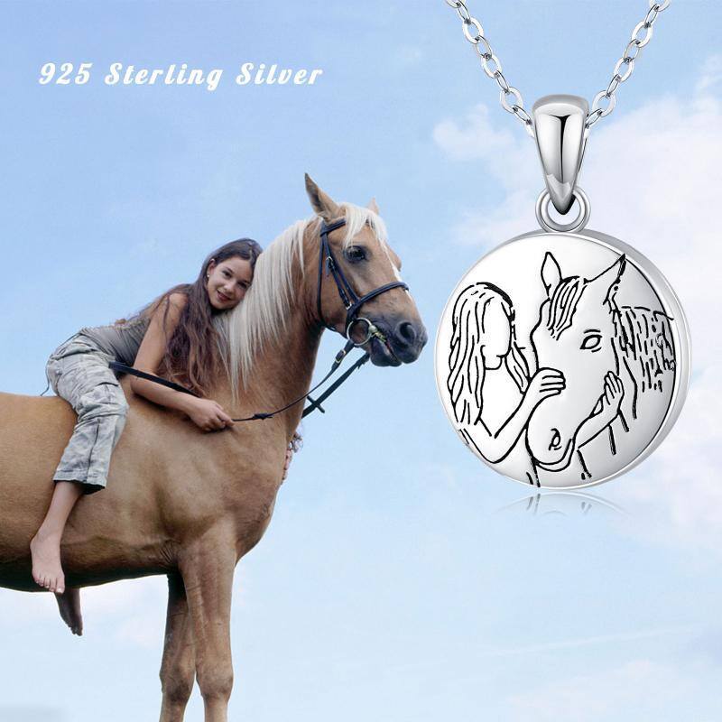 Colar com medalhão com foto personalizada de cavalo em prata esterlina-6