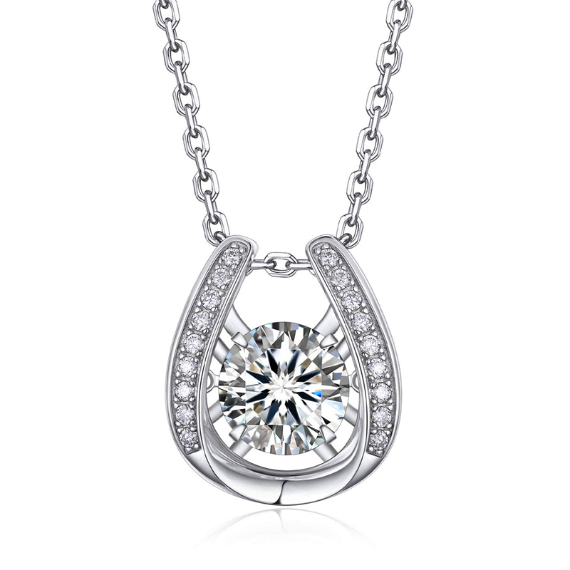 Sterling Silver Cubic Zirconia Horseshoe Pendant Necklace-1