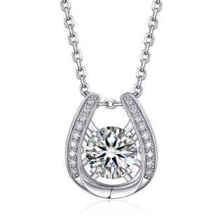 Sterling Silver Cubic Zirconia Horseshoe Pendant Necklace-2