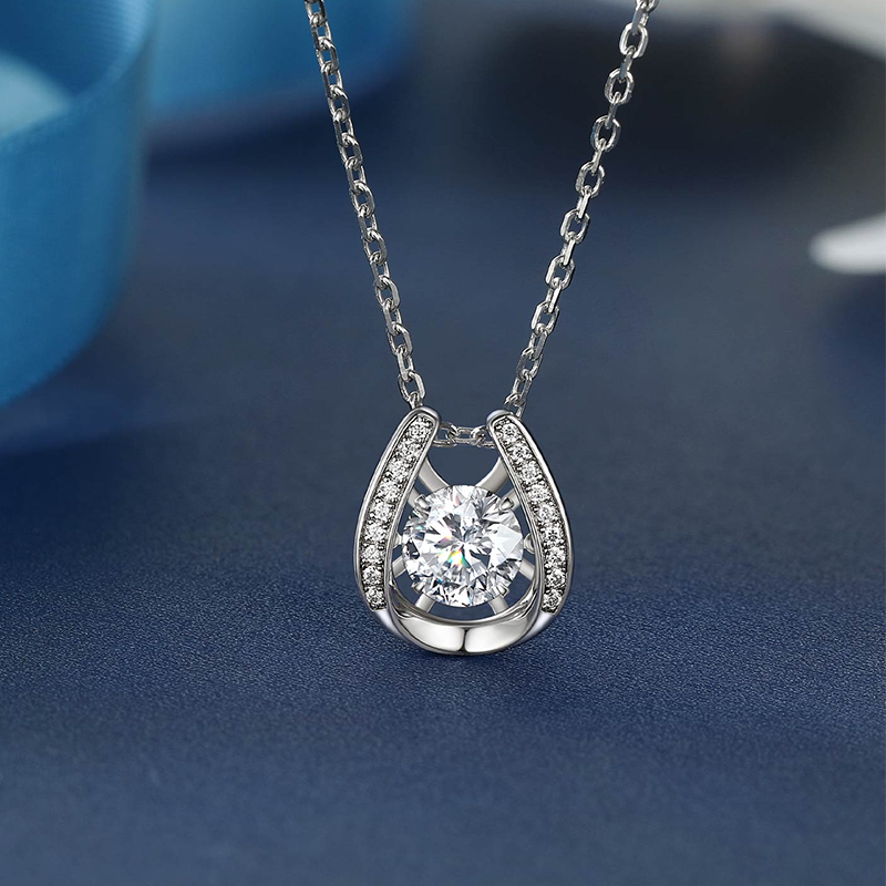 Sterling Silver Cubic Zirconia Horseshoe Pendant Necklace-2