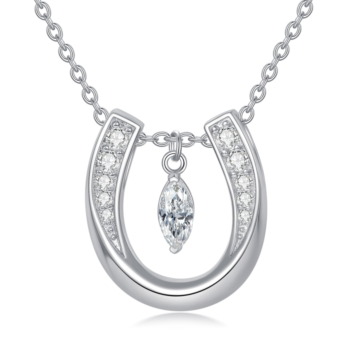 Sterling Silver Cubic Zirconia Horseshoe Pendant Necklace-1