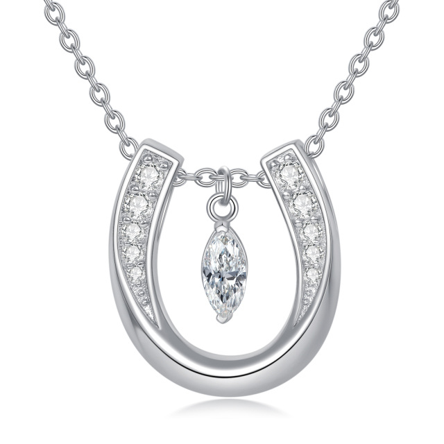 Sterling zilveren Cubic Zirconia hoefijzer hanger ketting-1