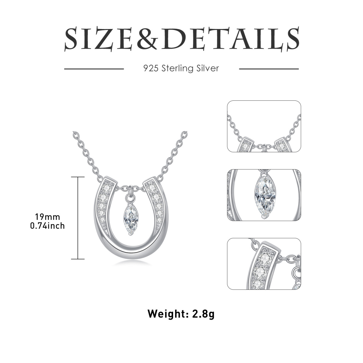 Sterling Silber Cubic Zirkonia Hufeisen Anhänger Halskette-5