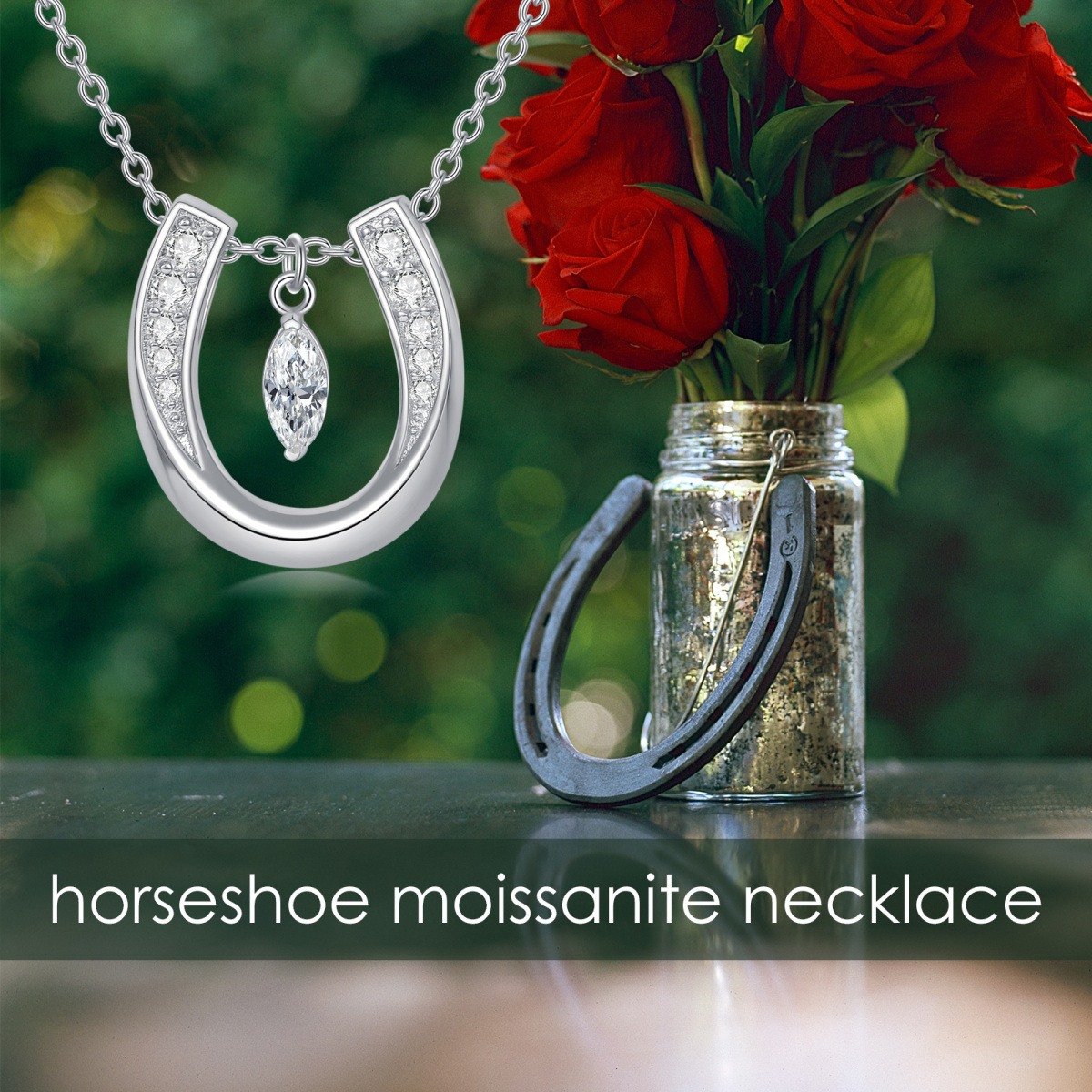 Sterling Silver Cubic Zirconia Horseshoe Pendant Necklace-6