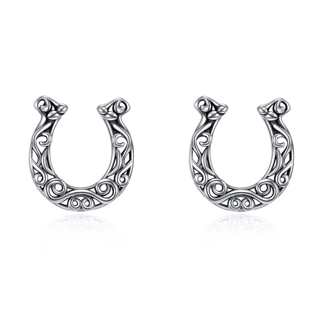 Boucles d'oreilles à tige en argent sterling en forme de fer à cheval-1