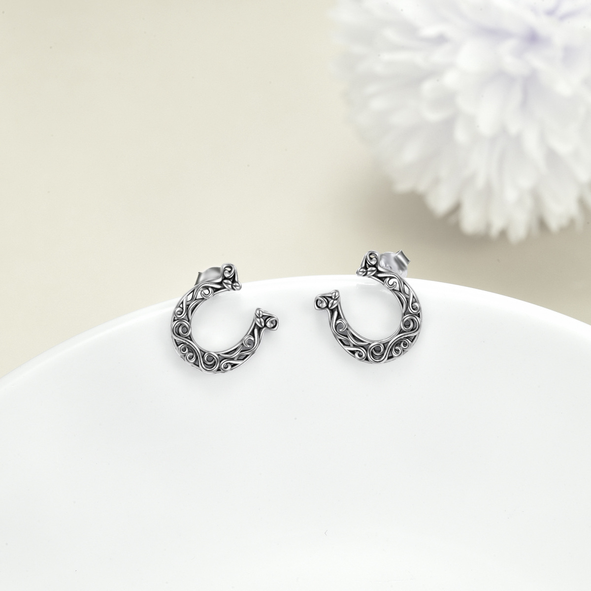 Boucles d'oreilles à tige en argent sterling en forme de fer à cheval-3