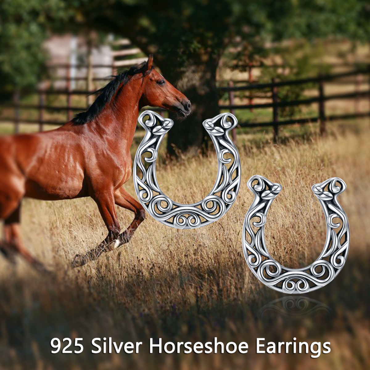 Boucles d'oreilles à tige en argent sterling en forme de fer à cheval-6