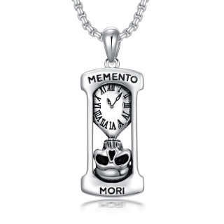 Sterling Silver Hourglass & Skull Pendant Necklace with Engraved Word-14