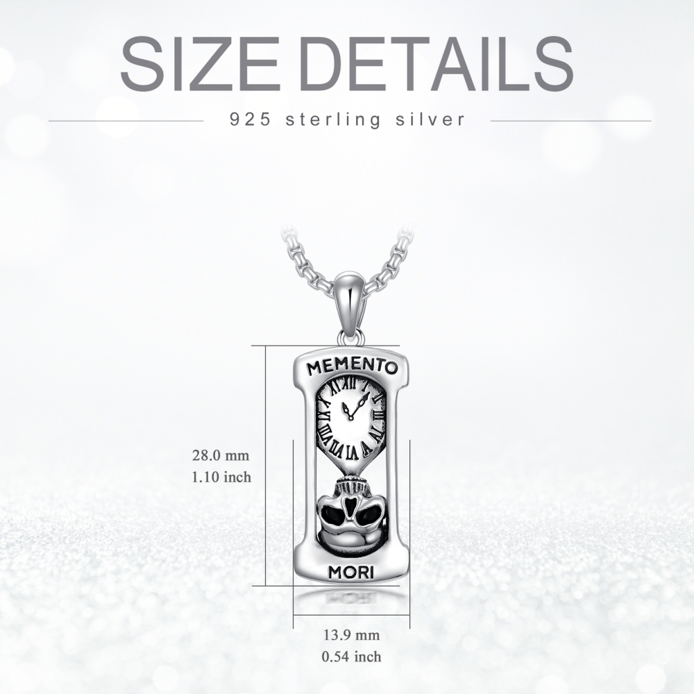 Sterling Silver Hourglass & Skull Pendant Necklace with Engraved Word-6