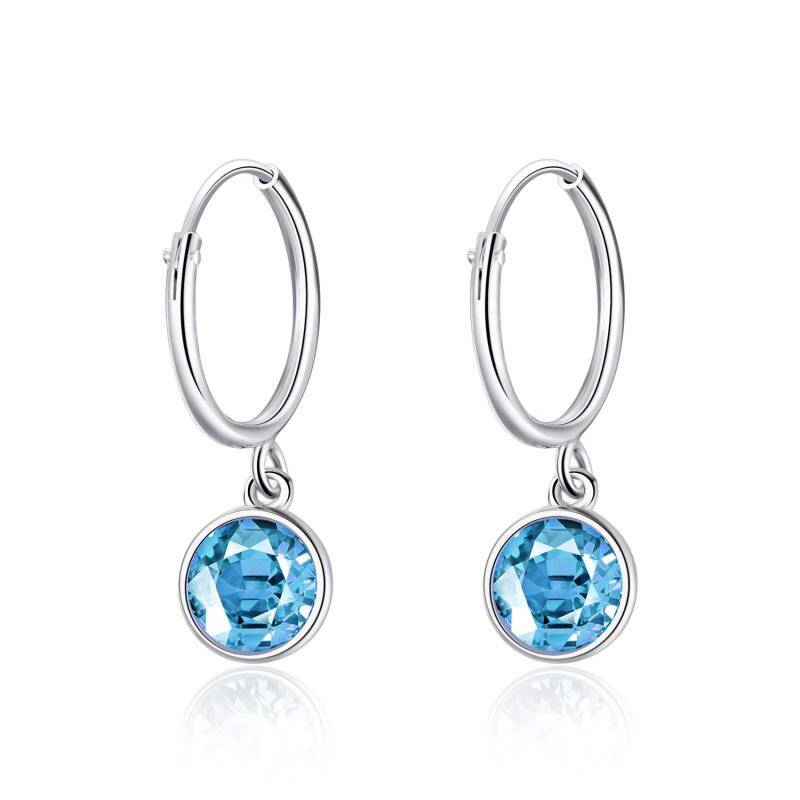 Sterling Silver Circular Shaped Crystal Drop Earrings-13