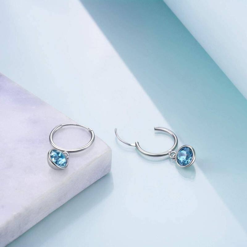 Sterling Silver Circular Shaped Crystal Drop Earrings-2