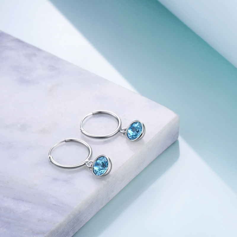 Sterling Silver Circular Shaped Crystal Drop Earrings-3