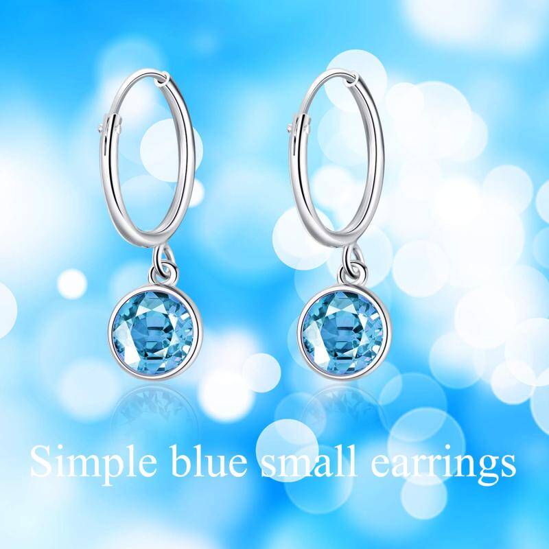 Sterling Silver Circular Shaped Crystal Drop Earrings-5