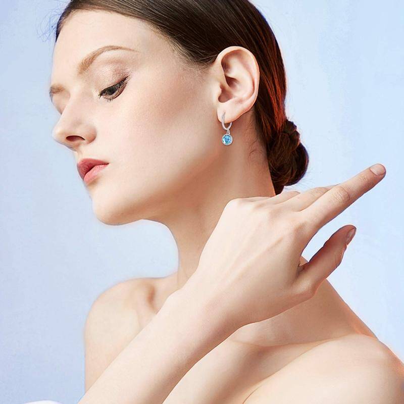 Sterling Silver Circular Shaped Crystal Drop Earrings-6