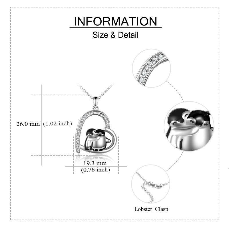 Sterling Silber Cubic Zirkonia Hugging Pinguine & Herz-Anhänger Halskette-6