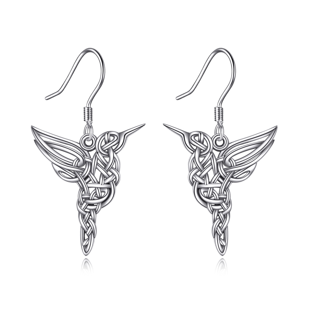 Sterling Silver Hummingbird & Celtic Knot Drop Earrings-1