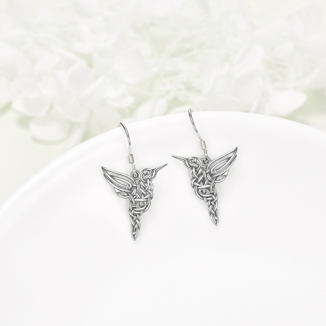 Orecchini pendenti in argento sterling con colibrì e nodo celtico-3